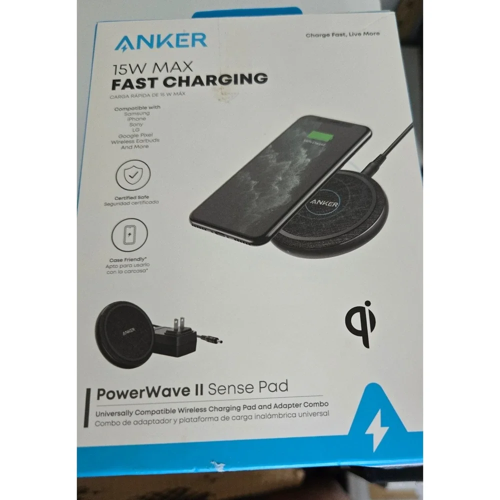 Anker PowerWave II Sense Pad 15W Max Fast Wireless Charging Pad Black B2519